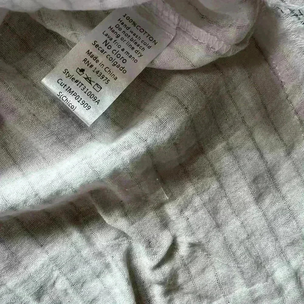 Millibon Long Sleeve ButtonUp W/ Blue Grey Stripes Gauze Textured Frayed Bottom - Picture 9 of 10